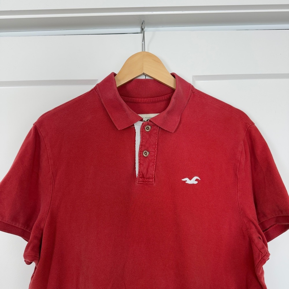 Mens Hollister Polo Shirt XL Red Short Sleeve Embroidered Logo